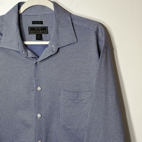 Jos A Bank Reserve Shirt Men's 17.5/35 Tailored Fit Blue Houndstooth Button Up - Picture 3 of 11